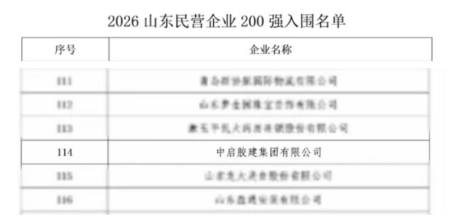 喜报！公司荣登“2026山东民营企业200强榜单”